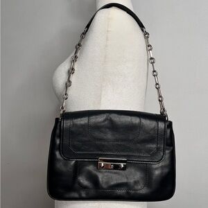 Joanna Maxham Arm Candy Black Leather Shoulder Bag with Silver Chain Straps